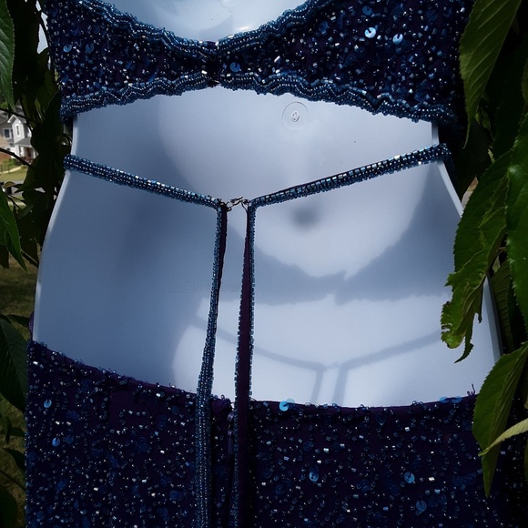 Scala Beaded Side Slit Open Side Strap Back Gown - Picture 4 of 8